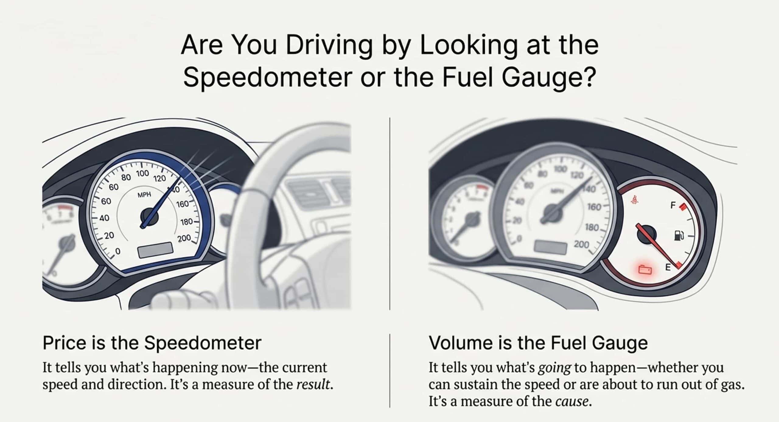use a volume momentum indicator because volume leads price just like a fuel gauge will tell you if you can sustain your speed or run out of gas