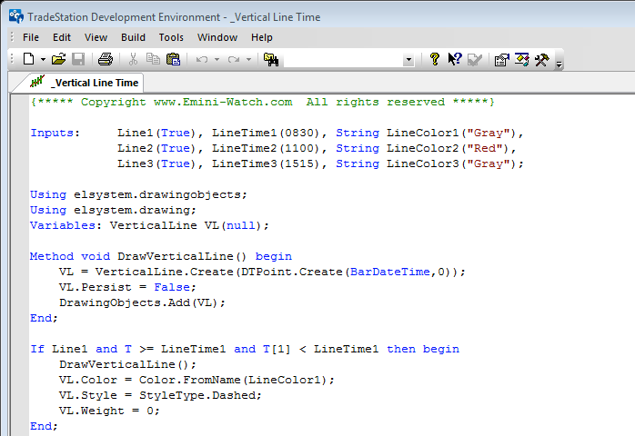 image of tradestation easylanguage code snippet with drawing object classes