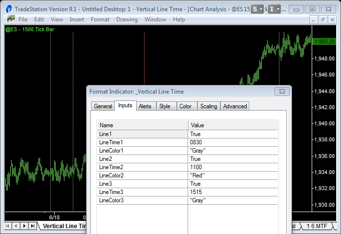 image of the tradestation free indicator vertical line inputs