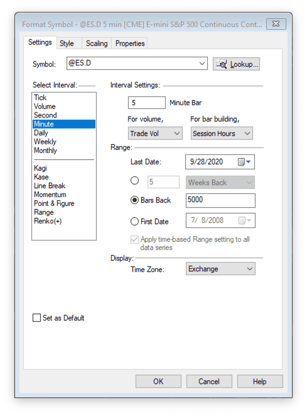 image of tradestation chart format symbol settings