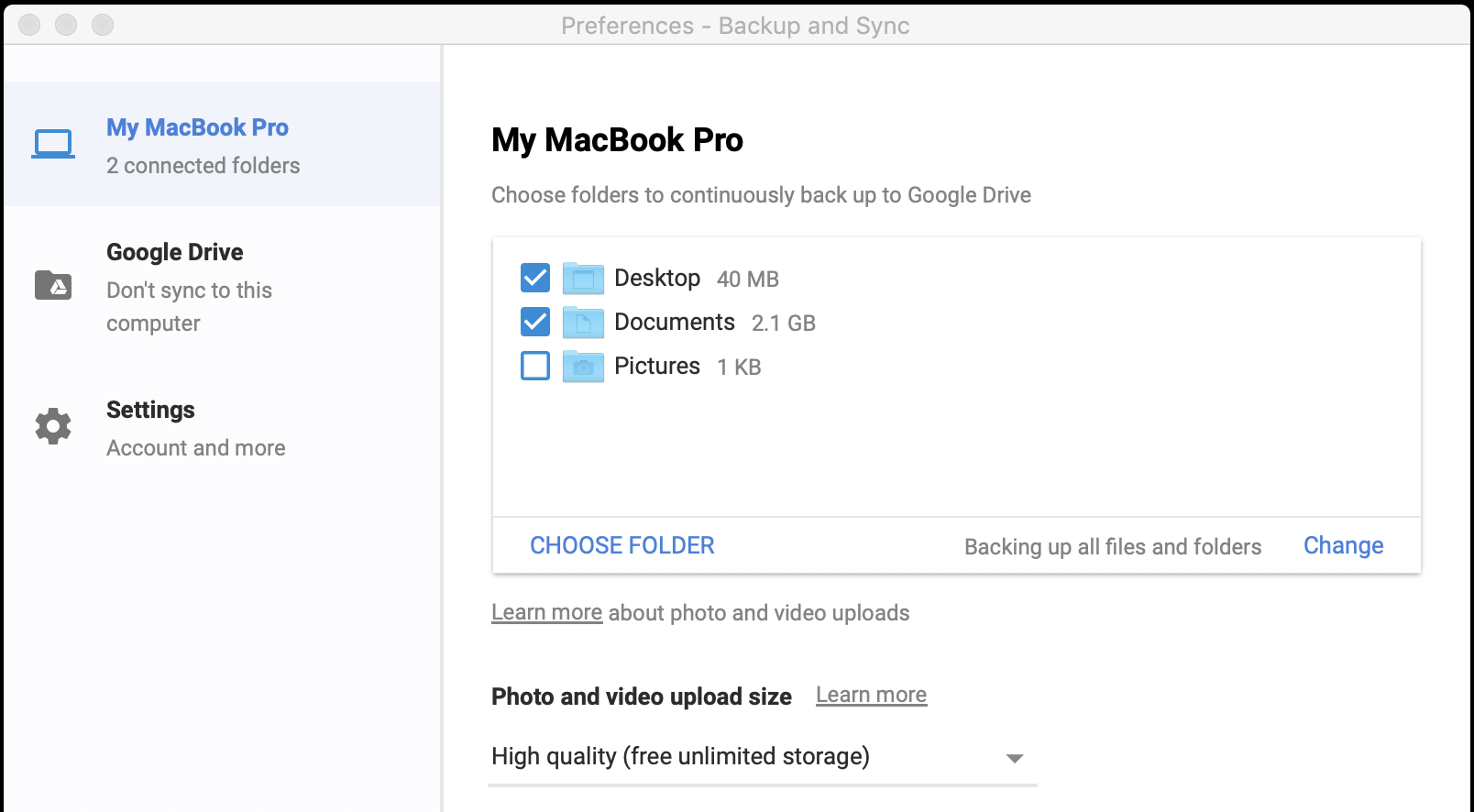 google backup and sync settings 1