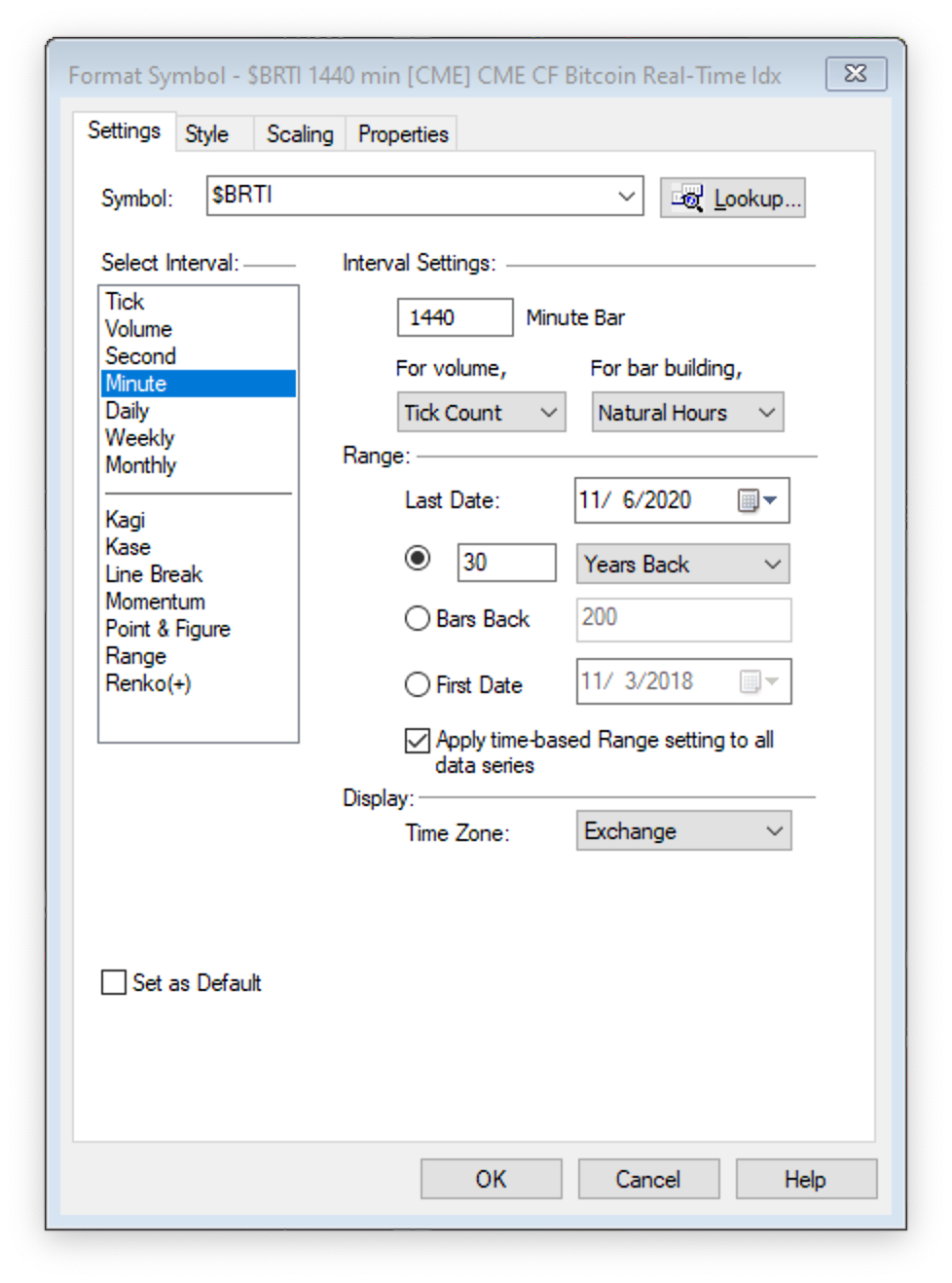 tradestation format symbol settings for bitcoin real-time index